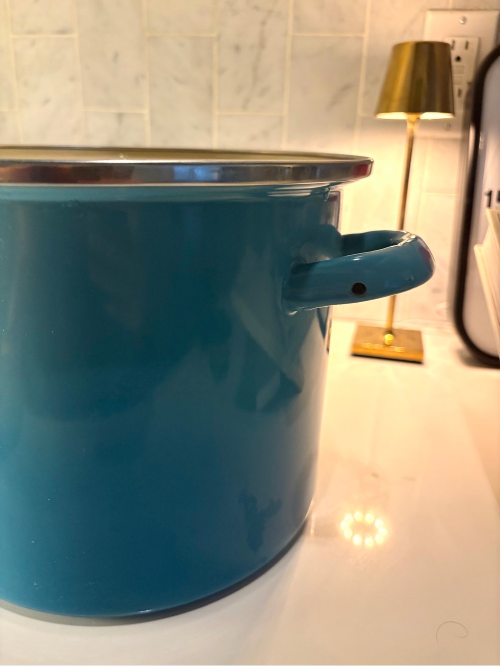Le Creuset Enamel-on-Steel Covered Stockpot, 10-Quart in Caribbean Blue - Picture 7 of 7